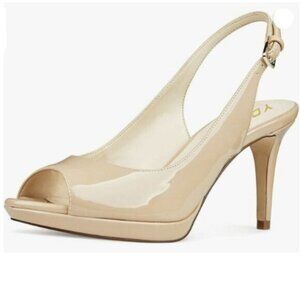 YDN Women Sexy High Heels Pumps Peep Toe Platform Block Slingback Shoes Nude